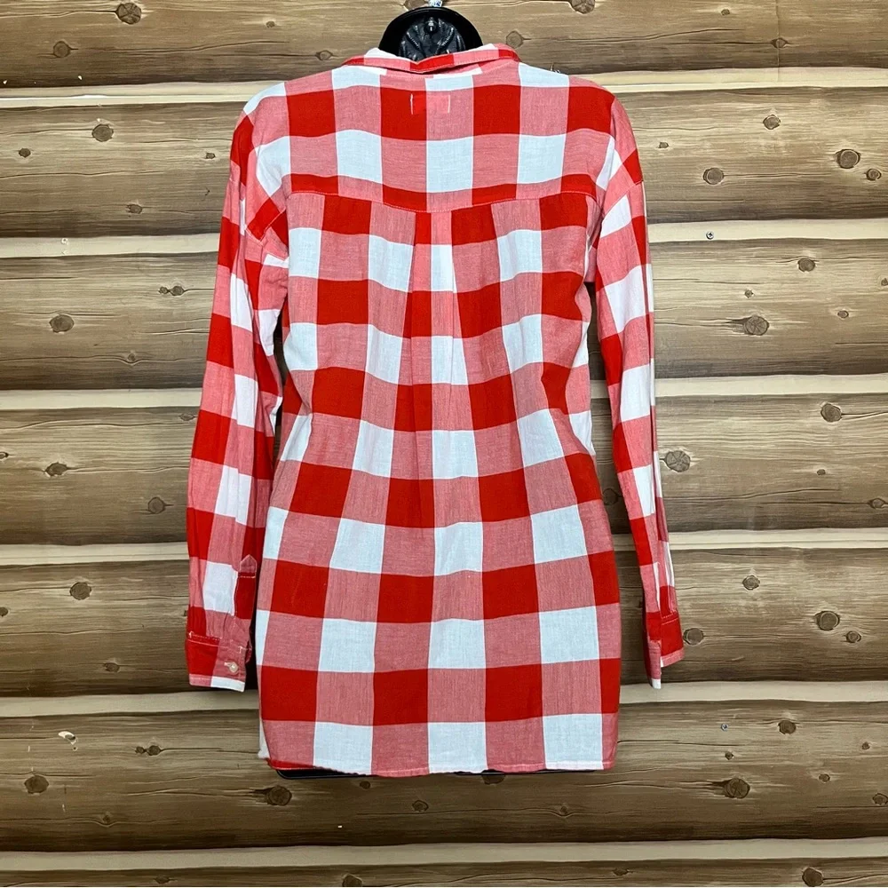 5/$25 Old navy girl long sleeve bottoms down‎ red white plaid shirt size 14 XL